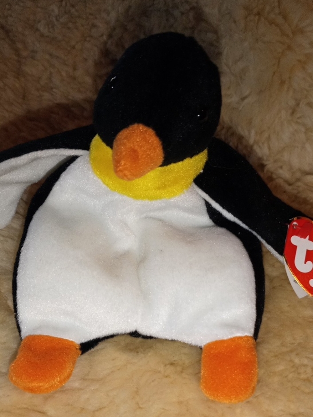 Ty Plush Penguin Toy in Black, White, Orange and Yellow - Beanie Baby